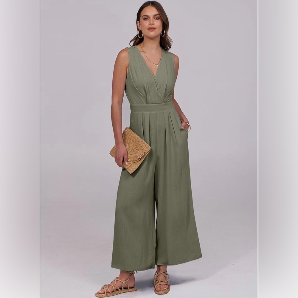 ANRABESS Women Jumpsuits Sleeveless V Neck Elegant Dressy Casual Backless